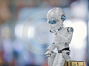Cute robot with cartoon character think
